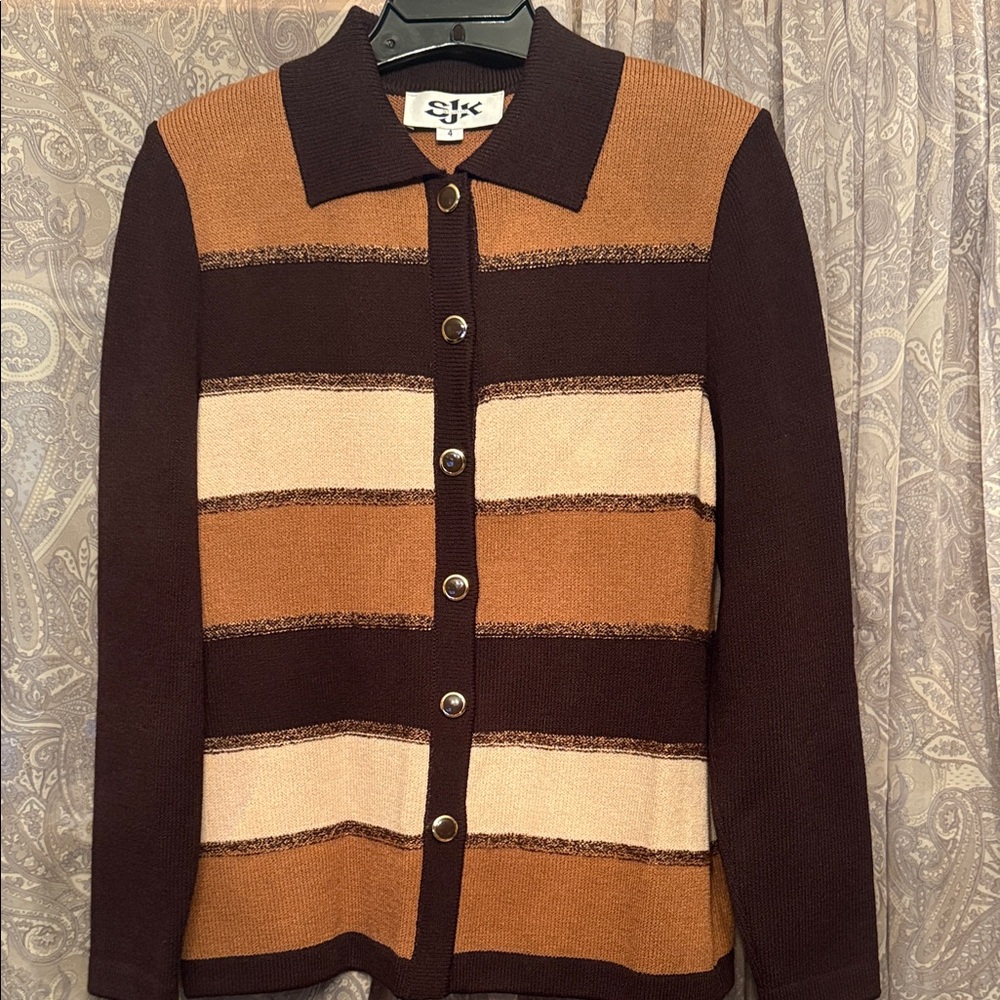 St. John Brown and Tan Striped Cardigan